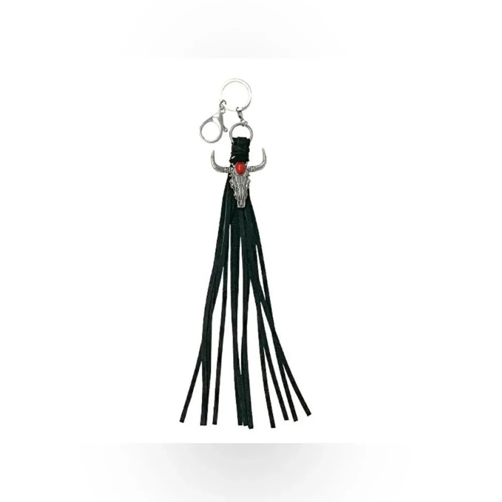 Silver Skull Keychain with Red accent Stone